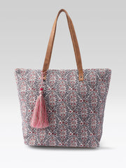 PRIMROSE Canvas Tote Bag with Gold Floral Embroidery (Red)