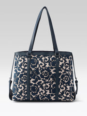 PRIMROSE Women's Tote Bag, Navy Blue and Brown Floral Pattern