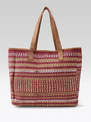 PRIMROSE Handwoven Tote Bag, Burgundy and Beige Striped Pattern