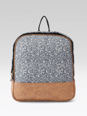 PRIMROSE Floral Print Backpack with Brown Polyvinyl Chloride Base, Grey and Beige Pattern, Casual Travel Bag