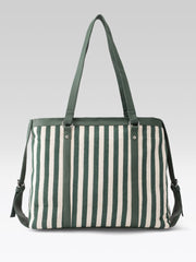 PRIMROSE Striped Canvas Tote Bag, Green and Beige, Shoulder Bag with Dual Handles