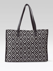 PRIMROSE Tote Bag, Black and White Geometric Diamond Pattern