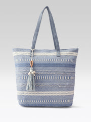 PRIMROSE Canvas Tote Bag with Light Blue Tassel