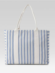 PRIMROSE Striped Beach Tote Bag, Blue and Beige, Cotton Material, Tote Bag with Handles