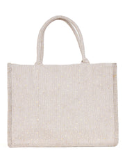 PRIMROSE Striped Cotton Tote Bag, Large Shopping Bag, Beige and White
