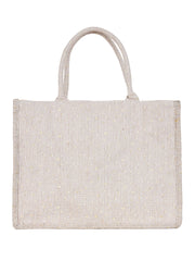 PRIMROSE Striped Cotton Tote Bag, Large Shopping Bag, Beige and White