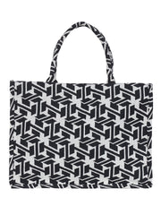 PRIMROSE Geometric Pattern Canvas Tote Bag, Black and White, Casual Shopping Shoulder Bag