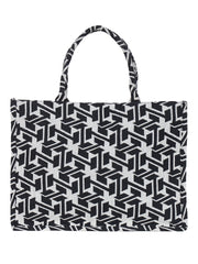 PRIMROSE Geometric Pattern Canvas Tote Bag, Black and White, Casual Shopping Shoulder Bag