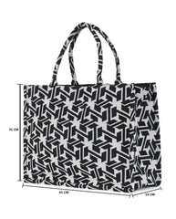 PRIMROSE Geometric Pattern Canvas Tote Bag, Black and White, Casual Shopping Shoulder Bag