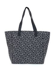 PRIMROSE Geometric Pattern Canvas Tote Bag, Black and White Design, Large Shoulder Shopper