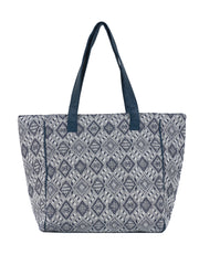 PRIMROSE Large Canvas Tote Bag, Grey and Navy Diamond Pattern, Geometric Print Shopping Shoulder Bag