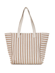 PRIMROSE Striped Canvas Tote Bag, Large Beach Shopper Handbag, Beige and White
