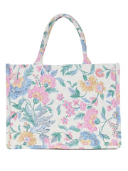 PRIMROSE Floral Canvas Tote Bag, Cotton Material, Pink Blue Yellow Pattern, Spacious Design,Double Handle