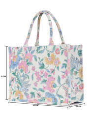 PRIMROSE Floral Canvas Tote Bag, Cotton Material, Pink Blue Yellow Pattern, Spacious Design,Double Handle