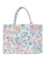 PRIMROSE Floral Canvas Tote Bag, Cotton Material, Pink Blue Yellow Pattern, Spacious Design,Double Handle