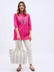 PRIMROSE Canvas Beach Tote Bag, White with Blue Stripes, Large Casual Shoulder Bag