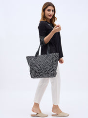 PRIMROSE Geometric Pattern Canvas Tote Bag, Black and White Design, Large Shoulder Shopper