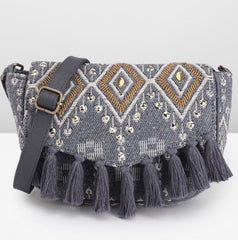 PRIMROSE Ethnic Boho Sling Bag for Women, Woven Fabric with Tassels