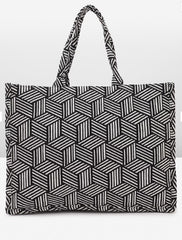 PRIMROSE Striped Geometric Tote Bag for Women, Black