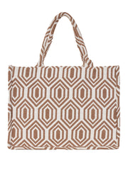 PRIMROSE Canvas Tote Bag, Brown and White Geometric Pattern, Cotton Canvas Material, Zipper Closure