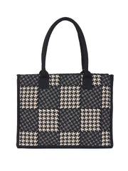 PRIMROSE Houndstooth Pattern Canvas Tote Bag, Black and White Checkered Design, Double Handle