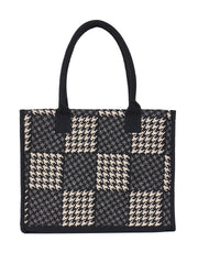 PRIMROSE Houndstooth Pattern Canvas Tote Bag, Black and White Checkered Design, Double Handle