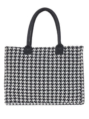 PRIMROSE Houndstooth Canvas Tote Bag, Black and White Pattern, Double Handle