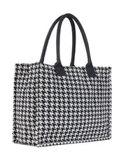 PRIMROSE Houndstooth Canvas Tote Bag, Black and White Pattern, Double Handle