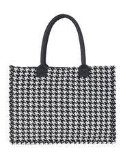 PRIMROSE Houndstooth Canvas Tote Bag, Black and White Pattern, Double Handle