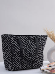 PRIMROSE Geometric Pattern Canvas Tote Bag, Black and White Design, Large Shoulder Shopper