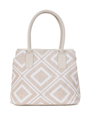 PRIMROSE Geometric Pattern Canvas Tote Bag, Beige and White Diamond Design, Double Handle