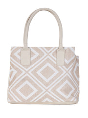 PRIMROSE Geometric Pattern Canvas Tote Bag, Beige and White Diamond Design, Double Handle