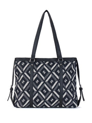 Geometric Pattern Tote Bag, Black and White Diamond Design, Double Handle Shoulder Bag with Side Ties