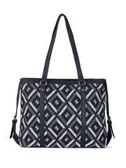 Geometric Pattern Tote Bag, Black and White Diamond Design, Double Handle Shoulder Bag with Side Ties