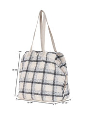 PRIMROSE Large Canvas Tote Bag, Plaid Pattern, White and Black Check, Long Handles