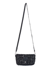 PRIMROSE Tweed Crossbody Shoulder Bag, Black and White Pattern, Adjustable Strap
