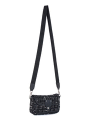 PRIMROSE Tweed Crossbody Shoulder Bag, Black and White Pattern, Adjustable Strap