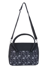 PRIMROSE Floral Pattern Laptop Messenger Bag, Black and White Design, Adjustable Shoulder Strap