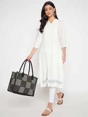 PRIMROSE Houndstooth Pattern Canvas Tote Bag, Black and White Checkered Design, Double Handle