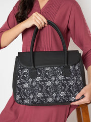 PRIMROSE Floral Pattern Laptop Messenger Bag, Black and White Design, Adjustable Shoulder Strap