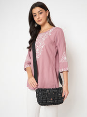 PRIMROSE Tweed Crossbody Shoulder Bag, Black and White Pattern, Adjustable Strap