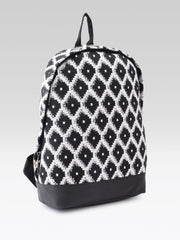 PRIMROSE Backpack with Geometric Diamond Pattern, Black and White, Adjustable Straps