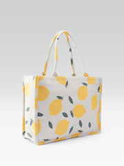 PRIMROSE Tote Bag with Lemon Print, Yellow and Beige