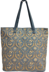 PRIMROSE Canvas Tote Bag with Gold Floral Embroidery