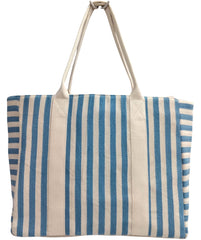 PRIMROSE Striped Beach Tote Bag, Blue and Beige, Cotton Material, Tote Bag with Handles