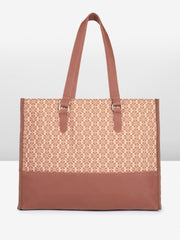 PRIMROSE Floral Pattern Canvas Tote Bag, Brown Polyurethane Trim, Double Handle Shoulder Straps