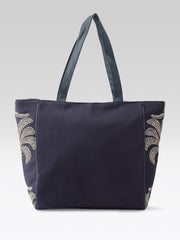 PRIMROSE Striped Tote Bag, Blue and Cream, Canvas Material, Shoulder Bag (Black)