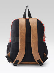 PRIMROSE Paisley Print Backpack, Red, Canvas with Suede Accent, Black Straps, Side Pockets