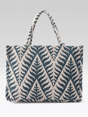 PRIMROSE Woven Tote Bag for Women, Navy Blue and Beige, Handbag