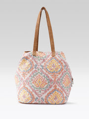 PRIMROSE Woven Tote Bag with Colorful Geometric Pattern, Tassel Detail (Multi)